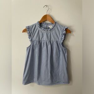 J. Crew Blue and White Striped Ruffle Trim Blouse